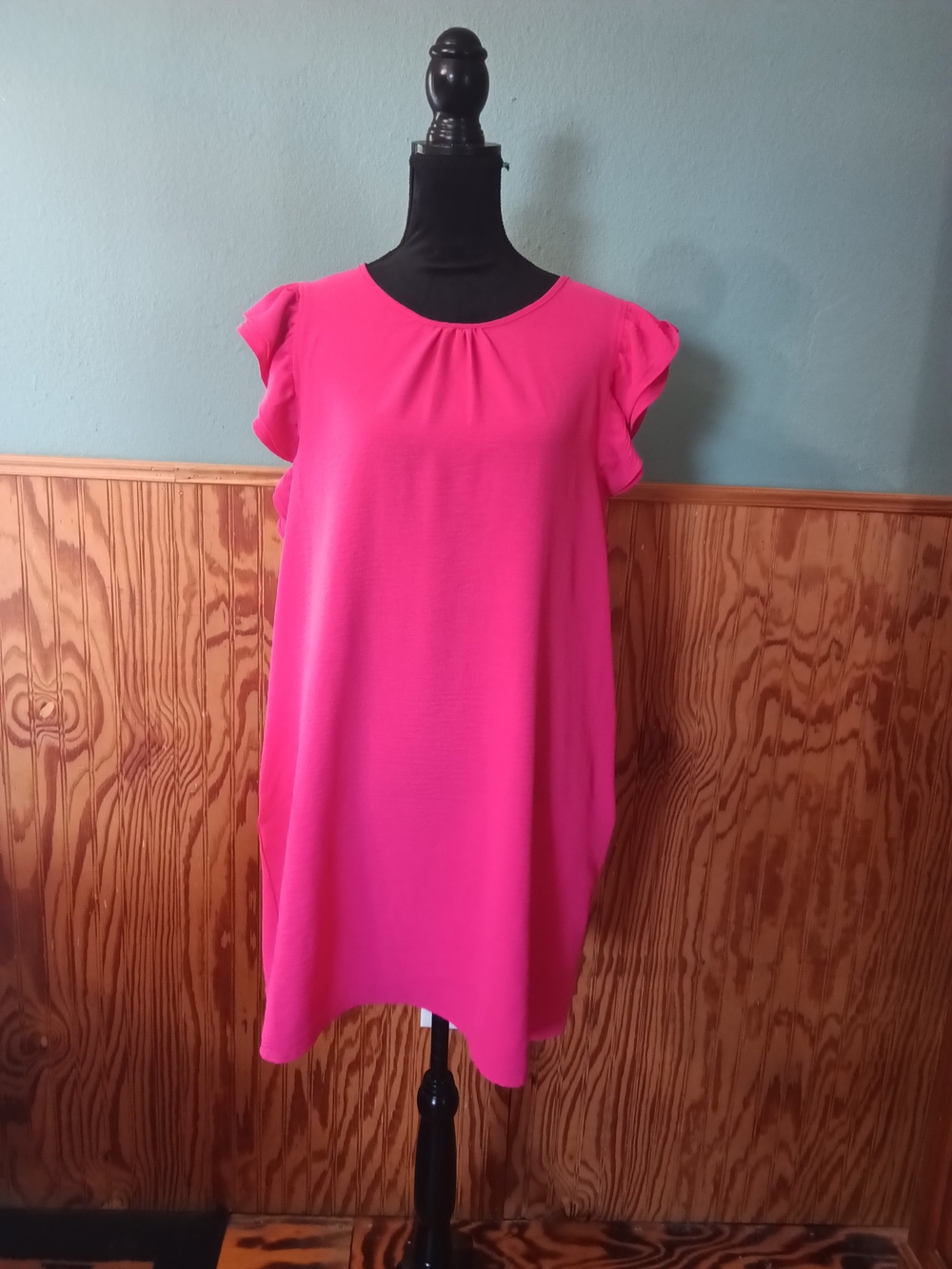 Bright Pink Ruffle Cap-Sleeve Mini Dress